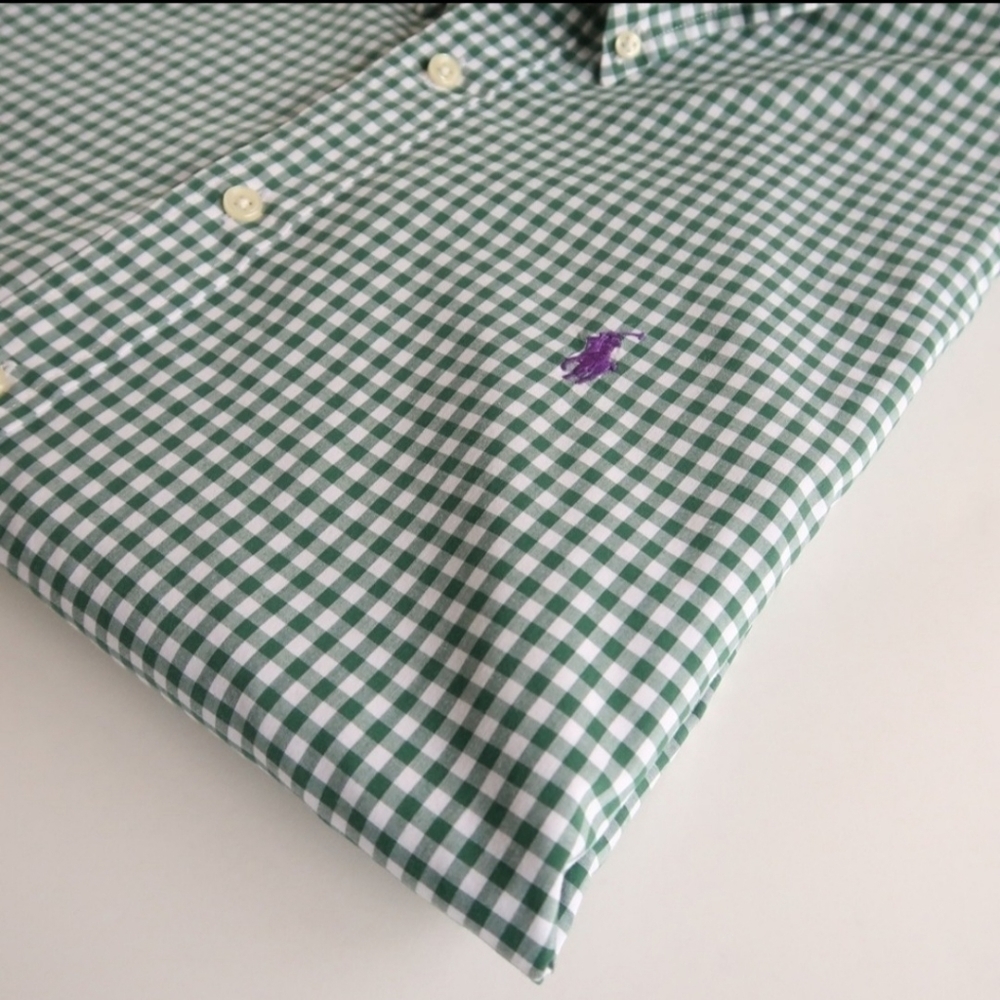 Ralph Lauren Gingham Plaid Button Down Shirt Classic Fit 16 34/35 Green White - Picture 2 of 7